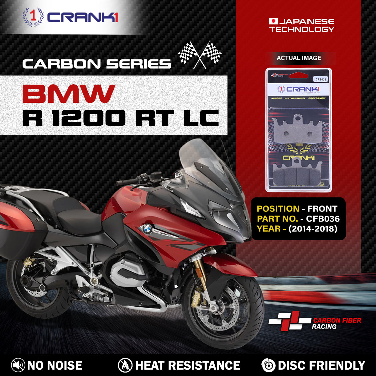 Carbon Brake Pads For BMW R 1200 RT LC (2014-2018) - Front - CFB036 - 2 Sets