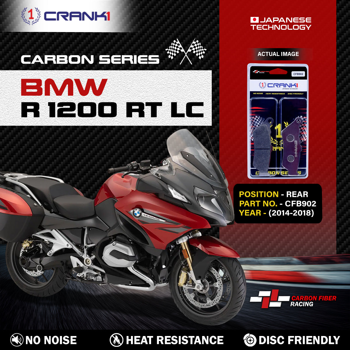 Carbon Brake Pads For BMW R 1200 RT LC (2014-2018) - Rear - CFB902