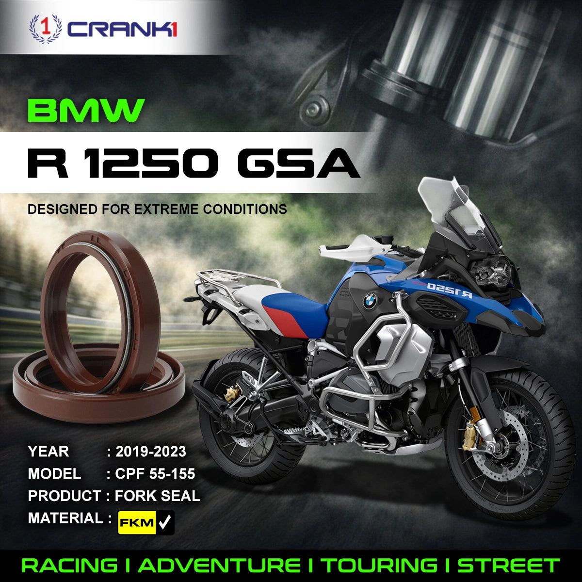 Fork Oil Seals Pair For BMW R 1250 GSA (2019-2023) - CPF55-155