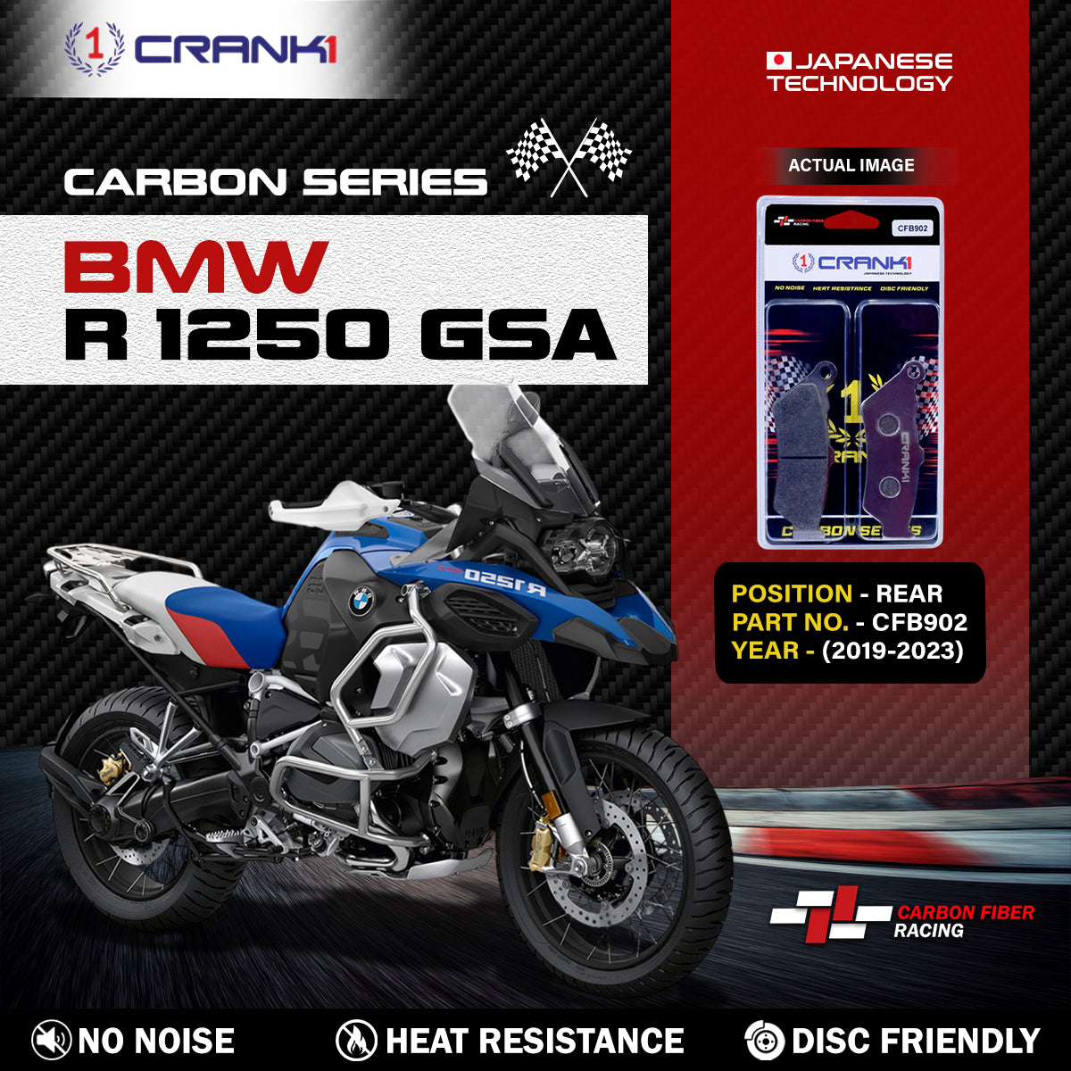 Carbon Brake Pads For BMW R 1250 GSA (2019-2023) - Rear - CFB902