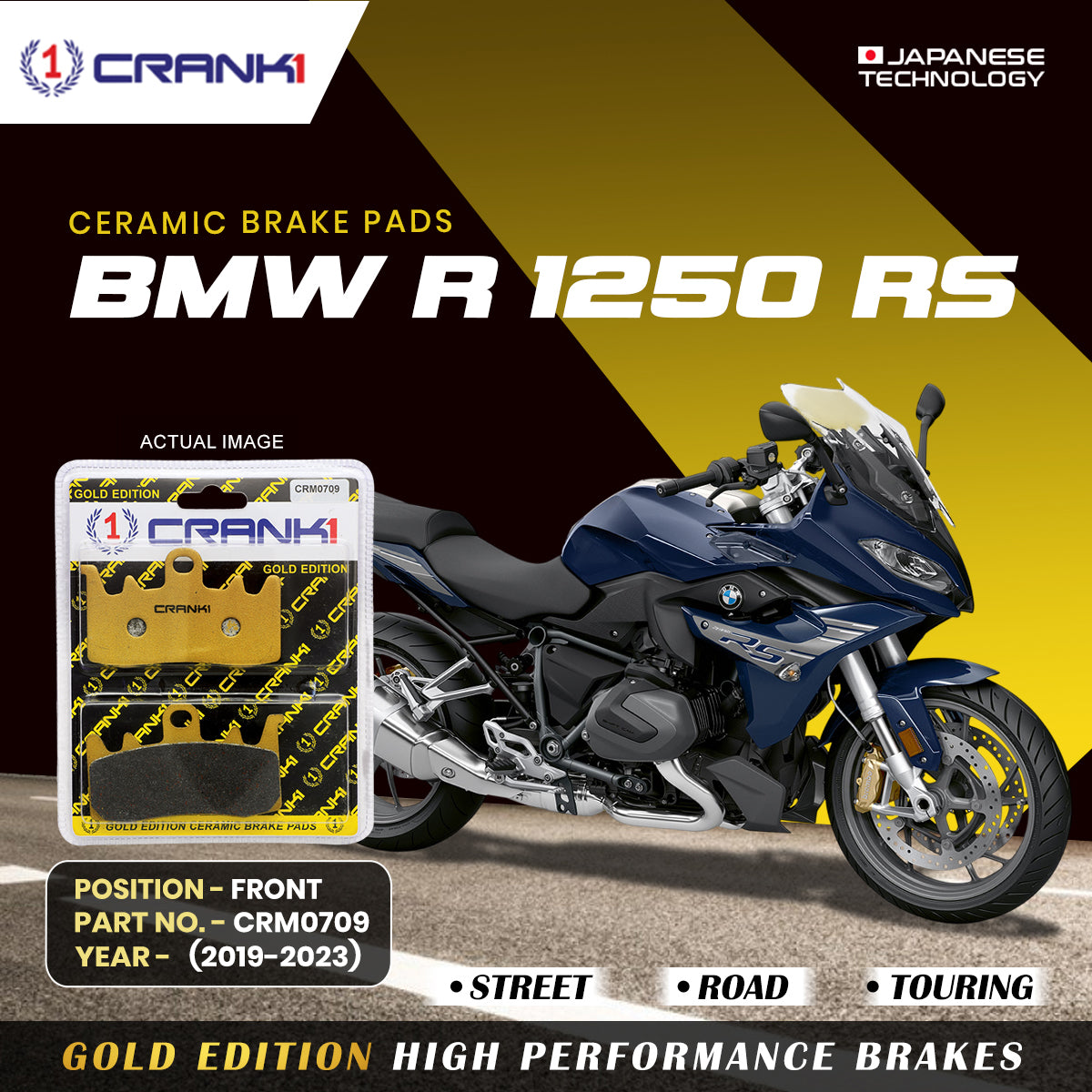Ceramic Brake Pads For  BMW R 1250 RS	(2019-2023) - Front - CRM0709 - 2 Sets | Smooth Braking | Heat Resistant | Long Life | Disc Friendly