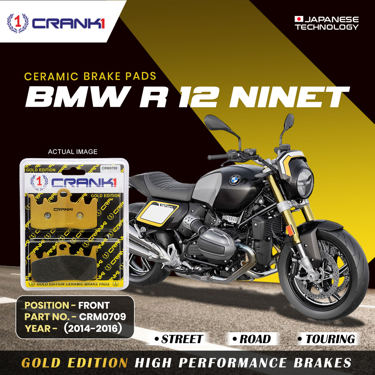 Ceramic Brake Pads For  BMW R 12 nineT	 (2014-2016) - Front - CRM0709 - 2 Sets | Smooth Braking | Heat Resistant | Long Life | Disc Friendly