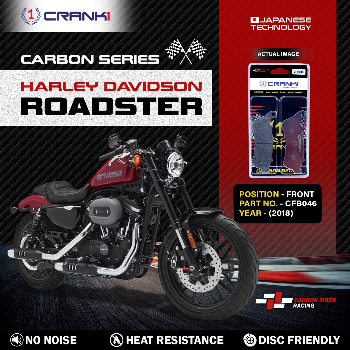 Carbon Brake Pads For Harley Davidson Roadster (2018) - Front - CFB046 - 2 Sets