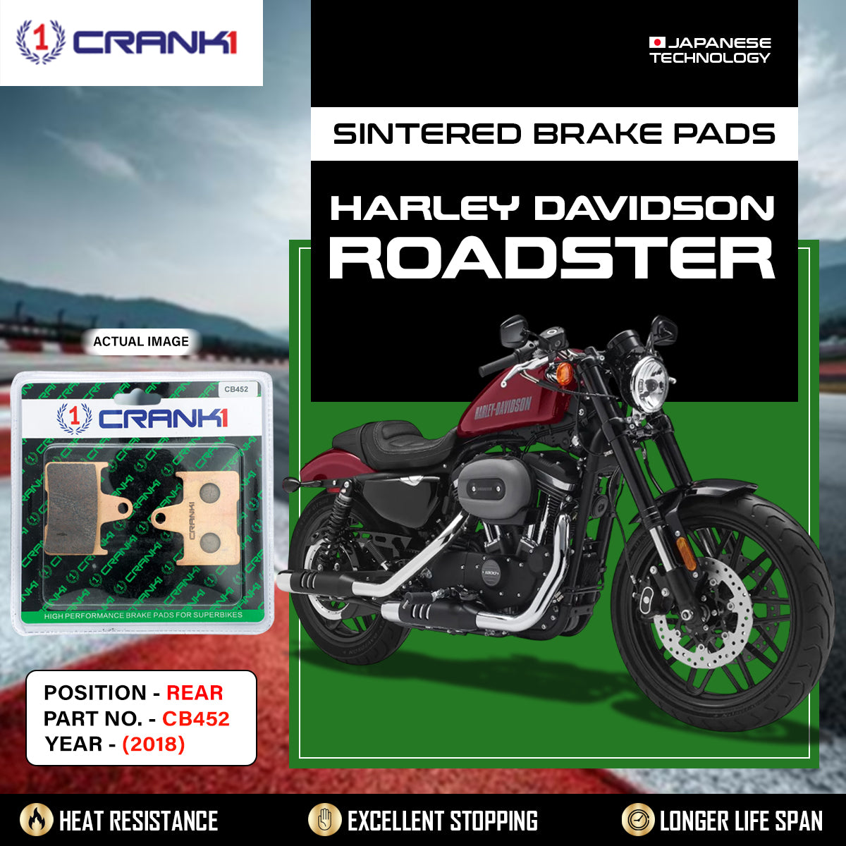 Sintered Brake Pads For Harley Davidson Roadster (2018) - Rear - CB452