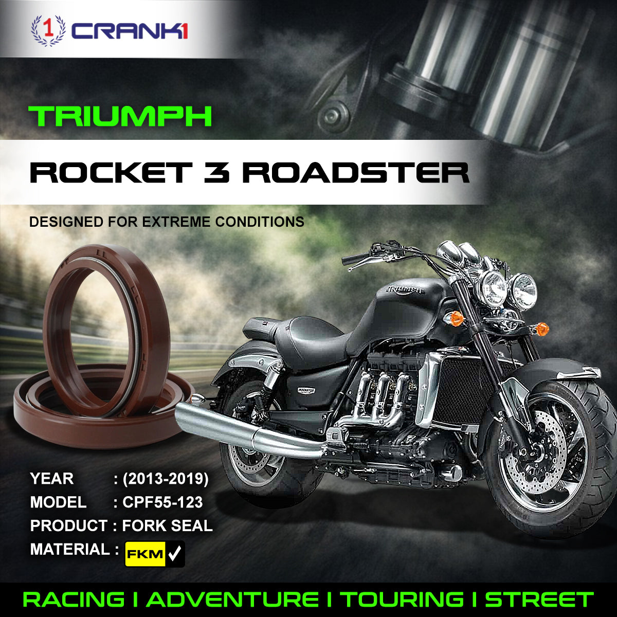 Fork Oil Seals Pair For Triumph Rocket 3 Roadster (2013-2019) - CPF55-123