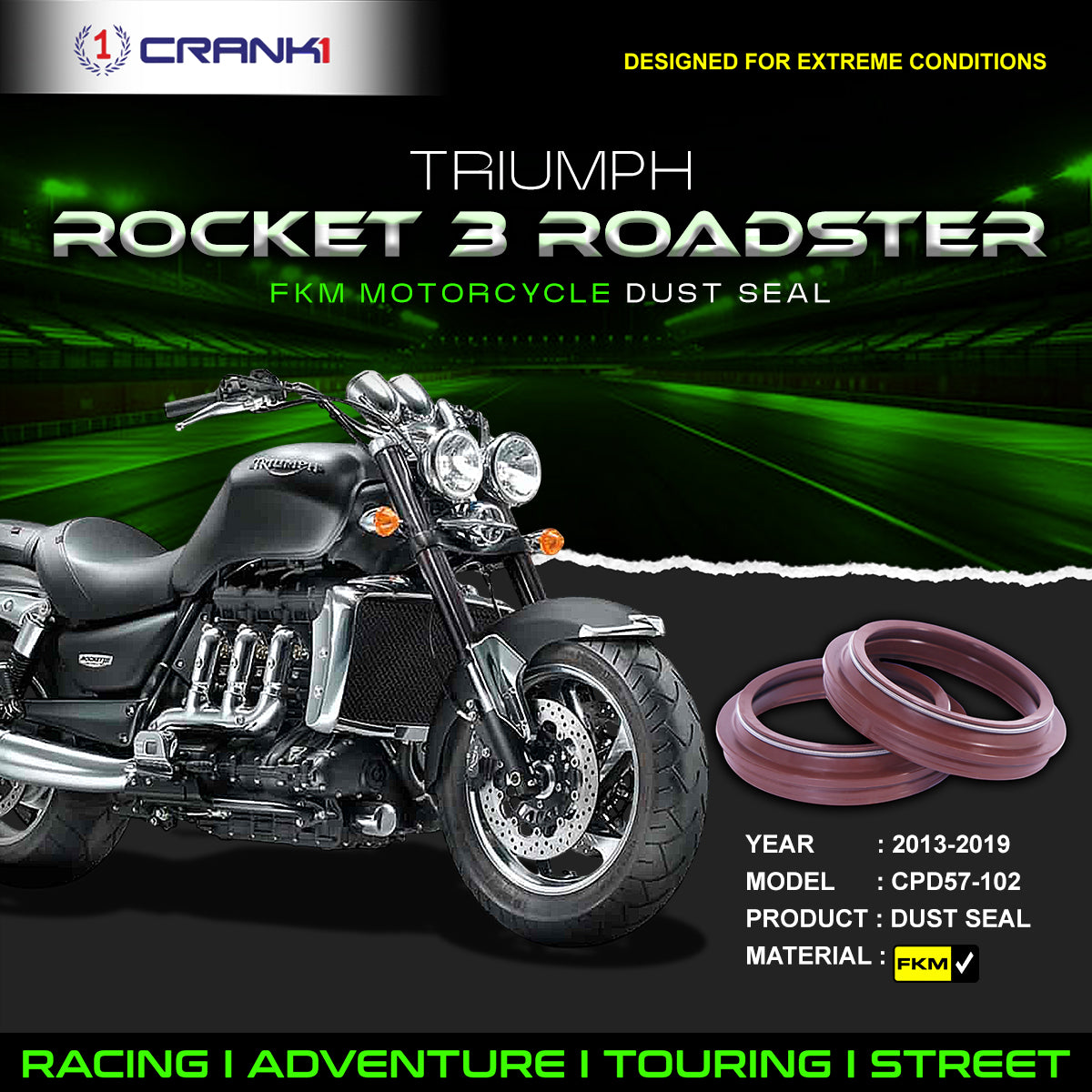 Fork Dust Seals Pair For Triumph  Rocket 3 Roadster (2013-2019) - CPD57-102