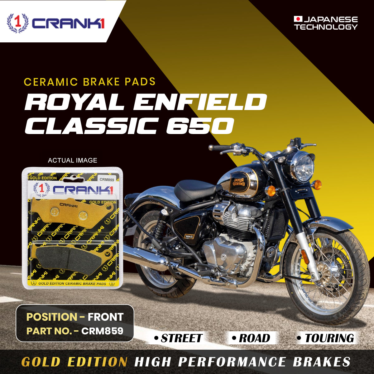 Ceramic Brake Pads For Royal Enfield Classic 650 - Front - CRM859