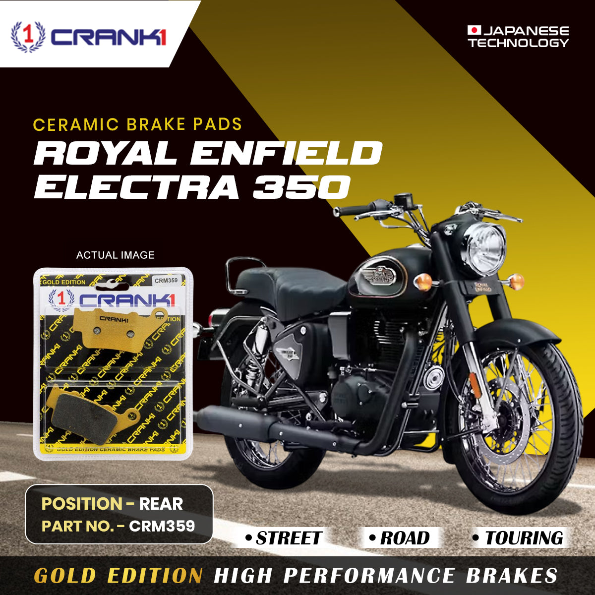 Ceramic Brake Pads For Royal Enfield Electra 350 - Rear - CRM359