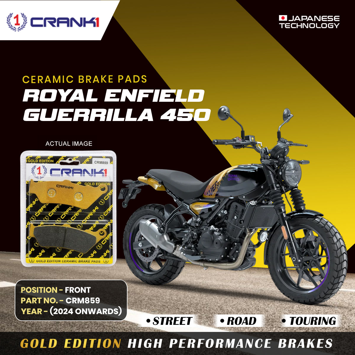 Ceramic Brake Pads For Royal Enfield Guerrilla 450 (2024 Onwards) - Front - CRM859