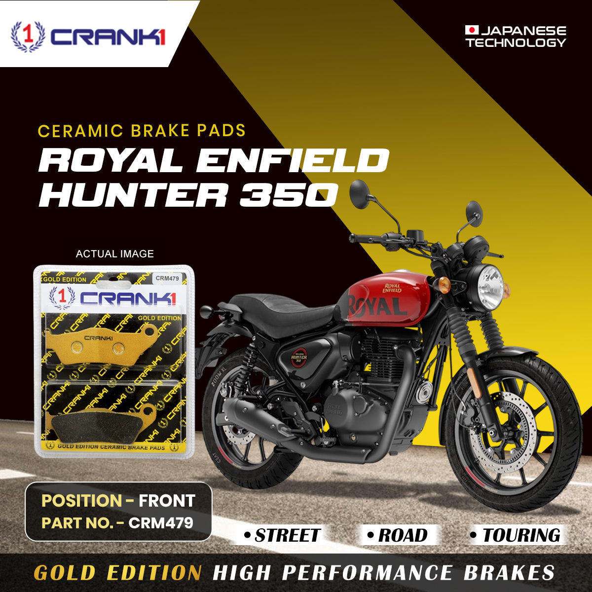 Ceramic Brake Pads For Royal Enfield Hunter 350 - Front - CRM479