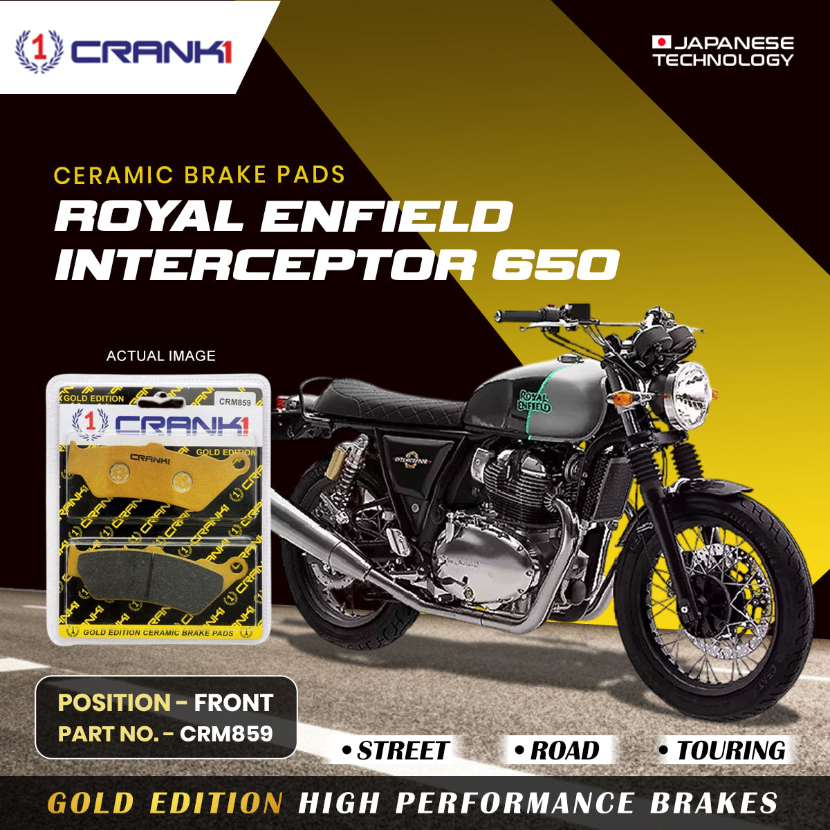 Ceramic Brake Pads For Royal Enfield Interceptor 650 - Front - CRM859