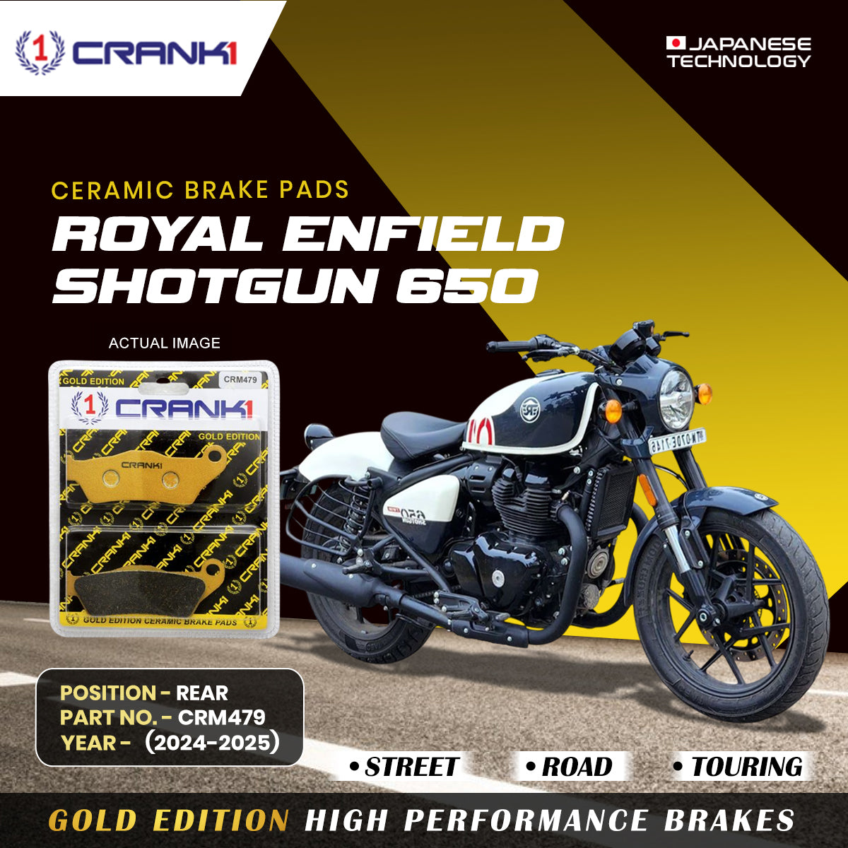 Ceramic Brake Pads For Royal Enfield Shotgun 650 (2024-2025) - Rear - CRM479