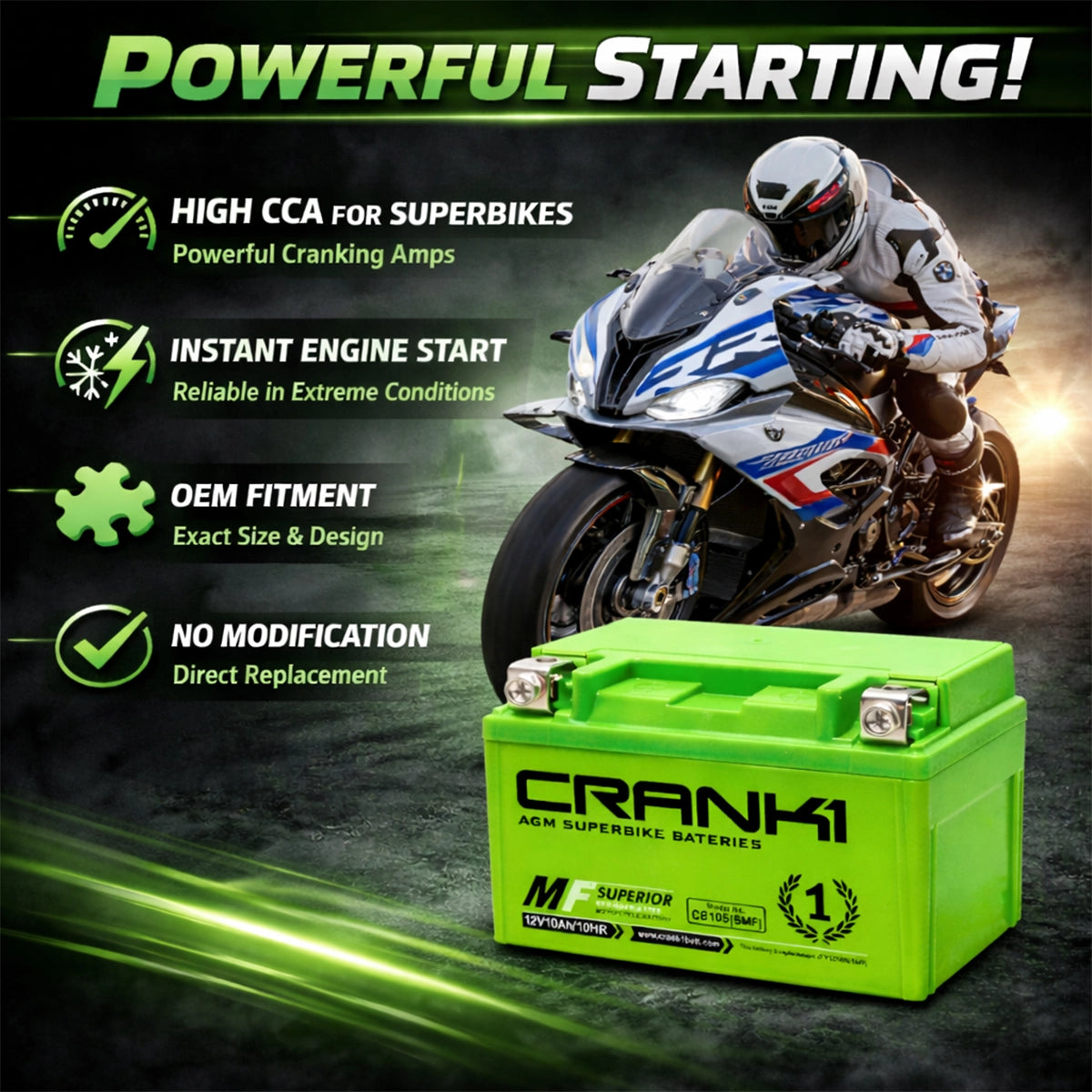 Battery For Aprilia Caponord 1200 (2010-2017) - CB14-BS - Factory Activated