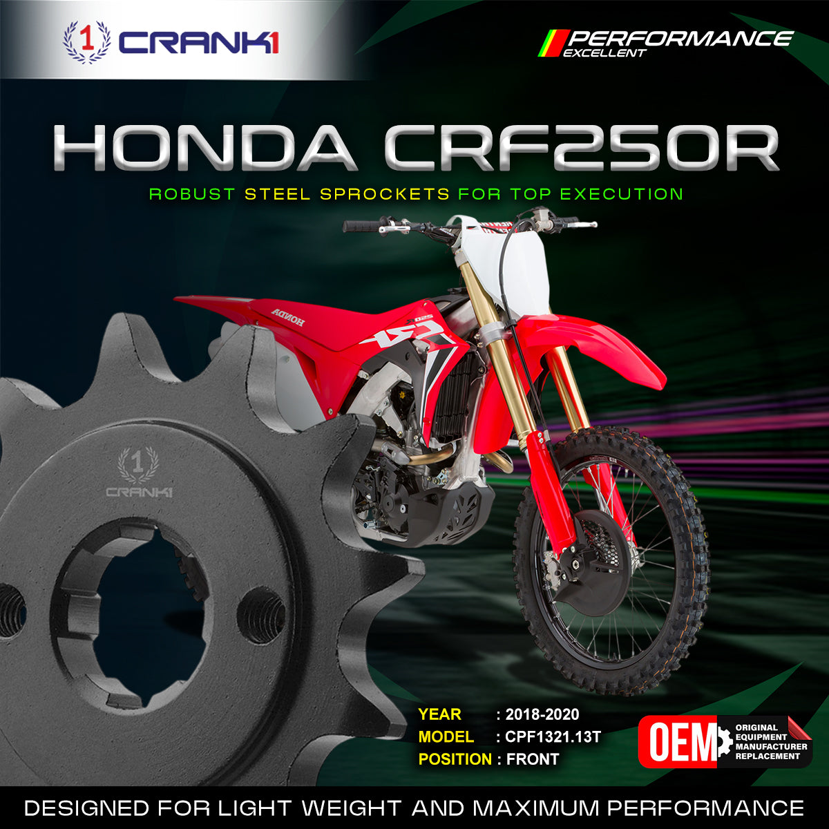 Sprocket For Honda CRF250R (2018-2020) - Front - CPF1321.13T