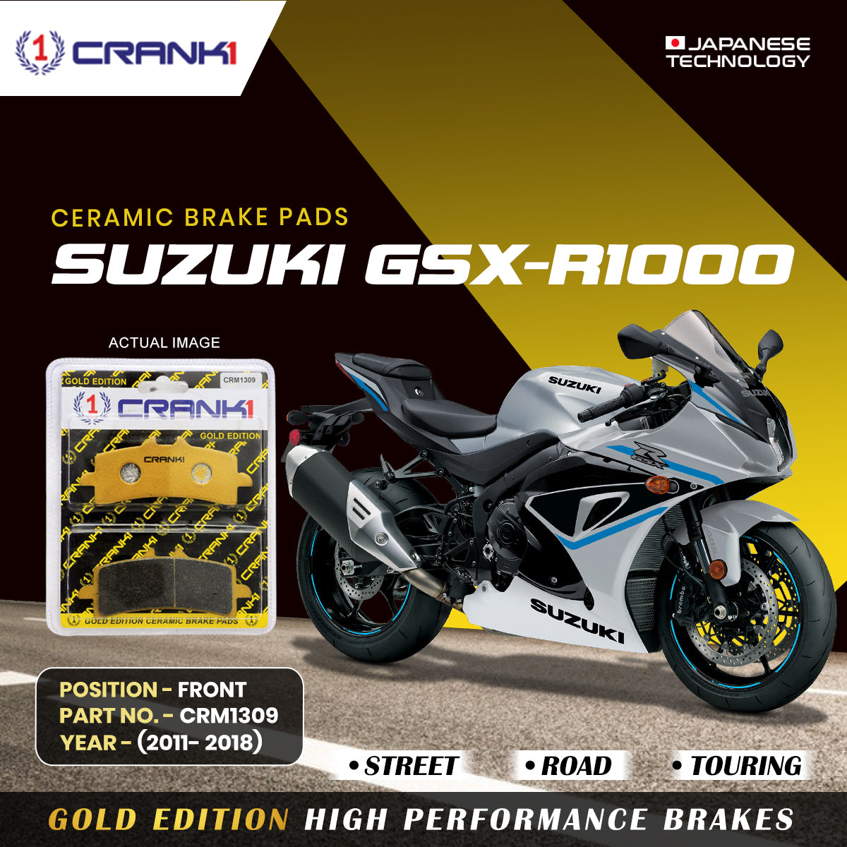 Ceramic Brake Pads For Suzuki GSX-R1000 (2011-2018) - Front - CRM1309 - 2 Sets