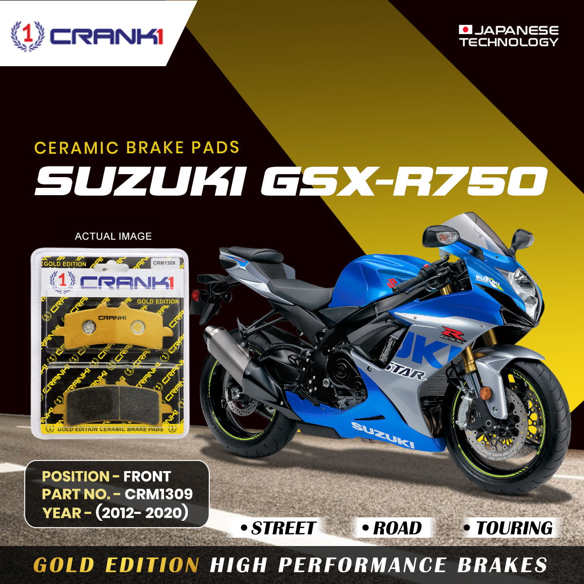 Ceramic Brake Pads For Suzuki GSX-R750 (2012-2020) - Front - CRM1309 - 2 Sets