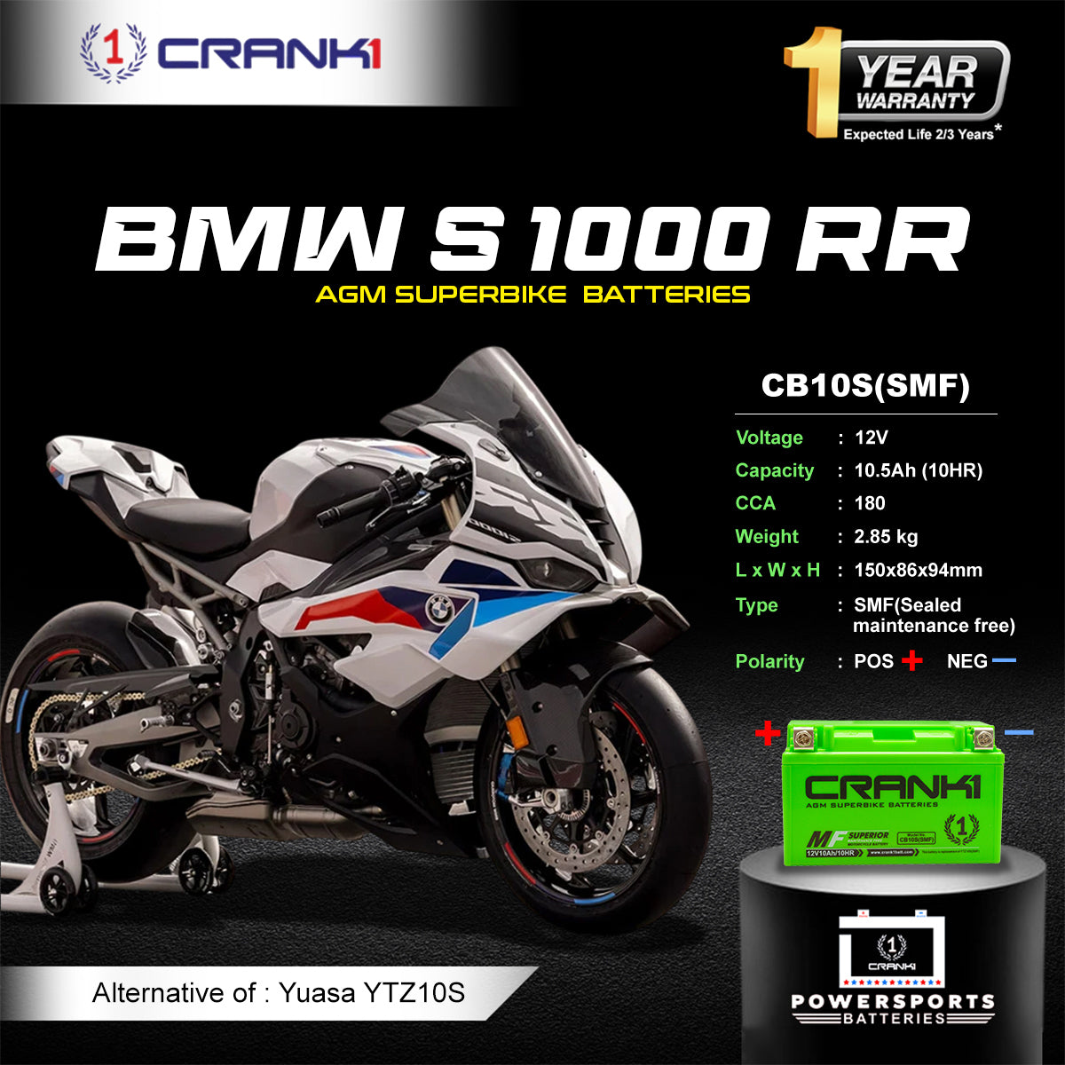Battery For BMW S 1000 RR (2010-2025) - CB10S - Factory Activated