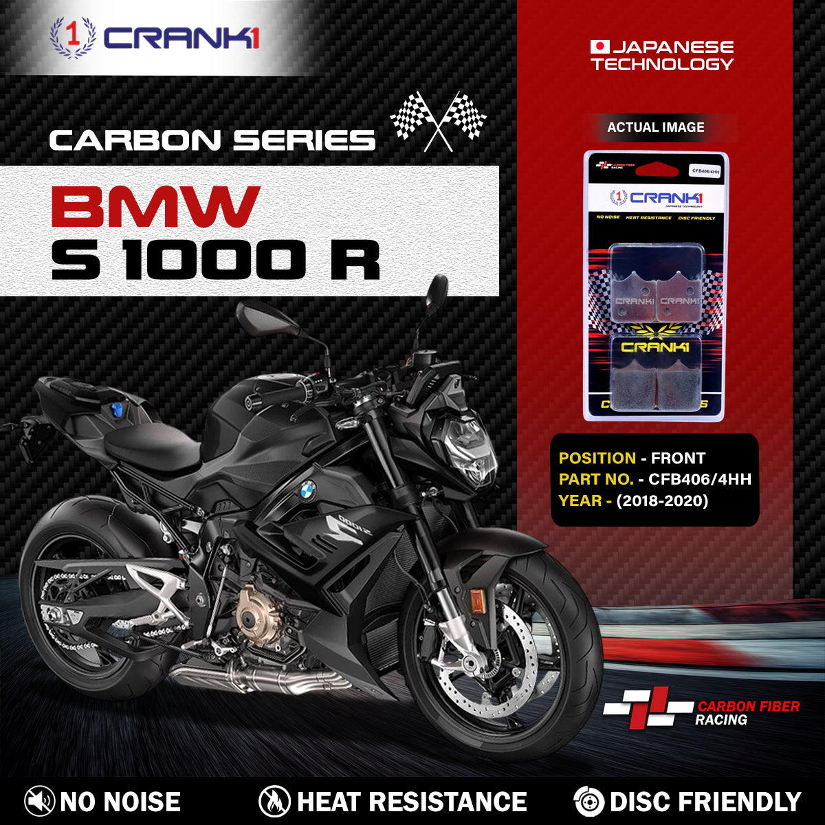 Carbon Brake Pads For BMW S 1000 R (2018-2020) - Front - CFB406/4 - 2 Sets