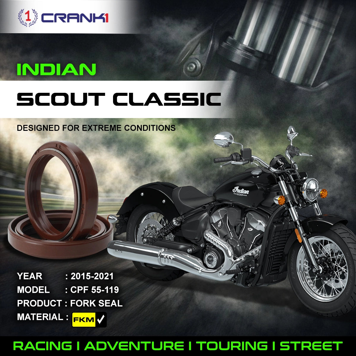 Fork Oil Seals Pair For Indian Scout Classic (2015-2021) - CPF55-119