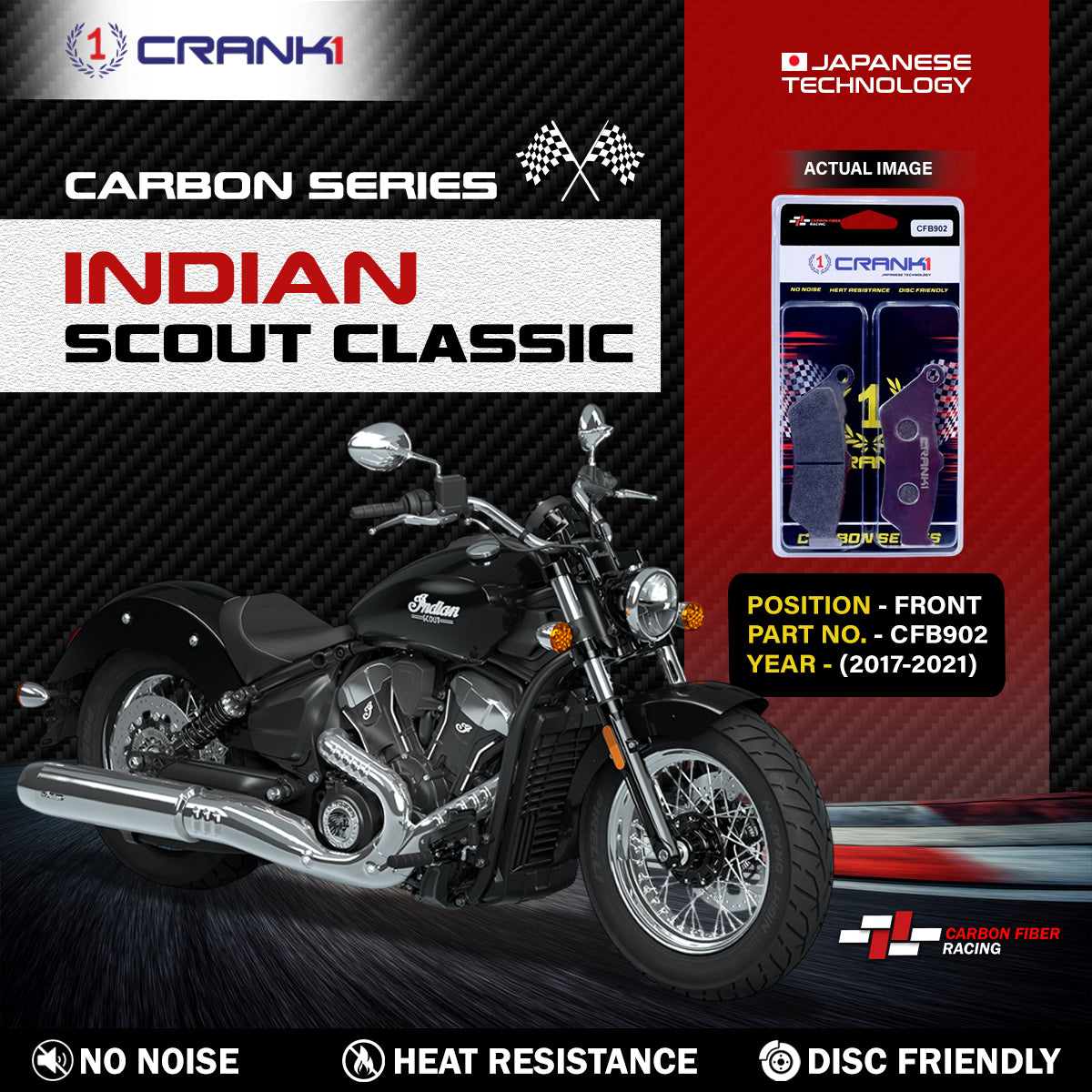 Carbon Brake Pads For Indian Scout (2017-2021) - Front - CFB902