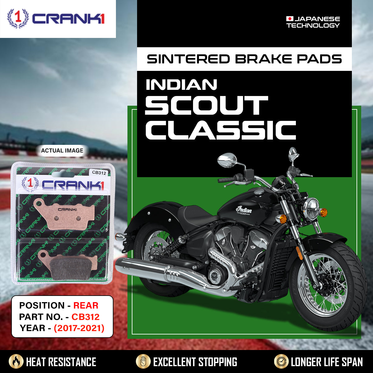 Sintered Brake Pads For Indian Scout Classic (2017-2021) - Rear - CB312