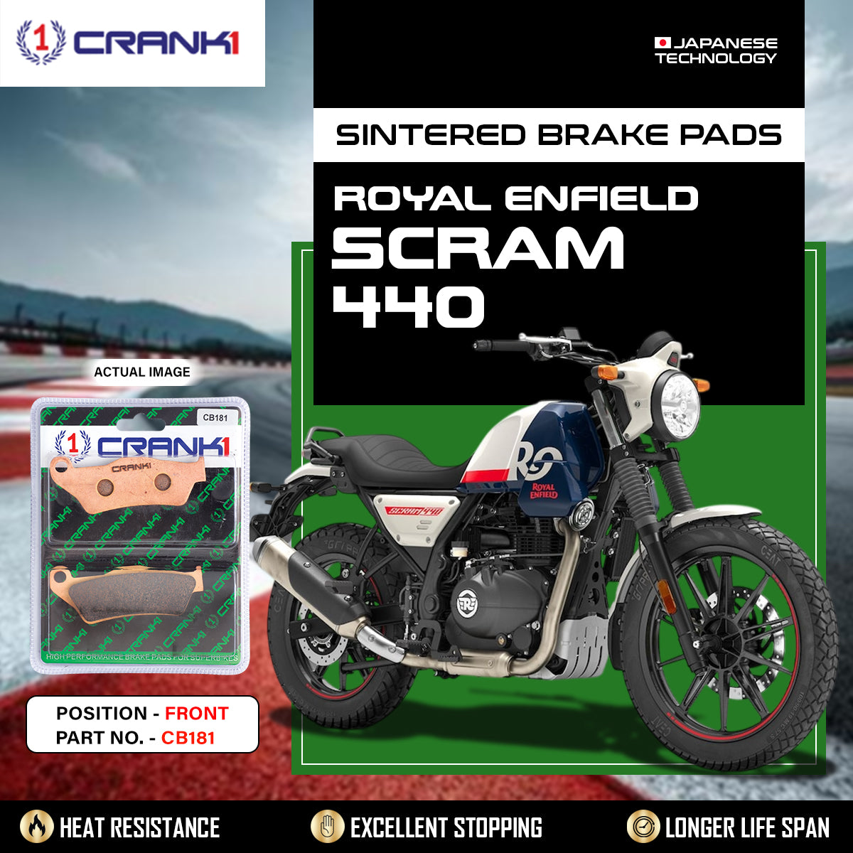 Sintered Brake Pads For Royal Enfield Scram 440 - Front - CB181