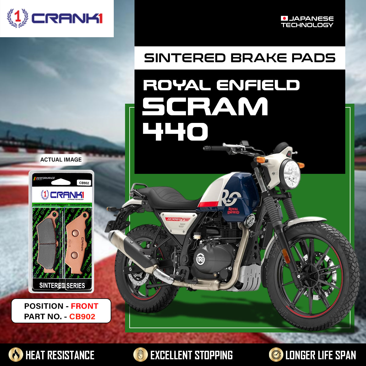 Sintered Brake Pads For Royal Enfield Scram 440 - Front - CB902 - 1 Set
