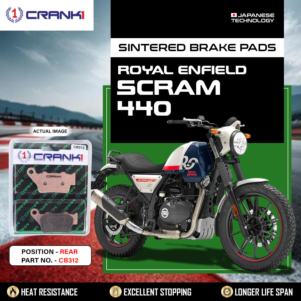 Sintered Brake Pads For Royal Enfield Scram 440 - Rear - CB312