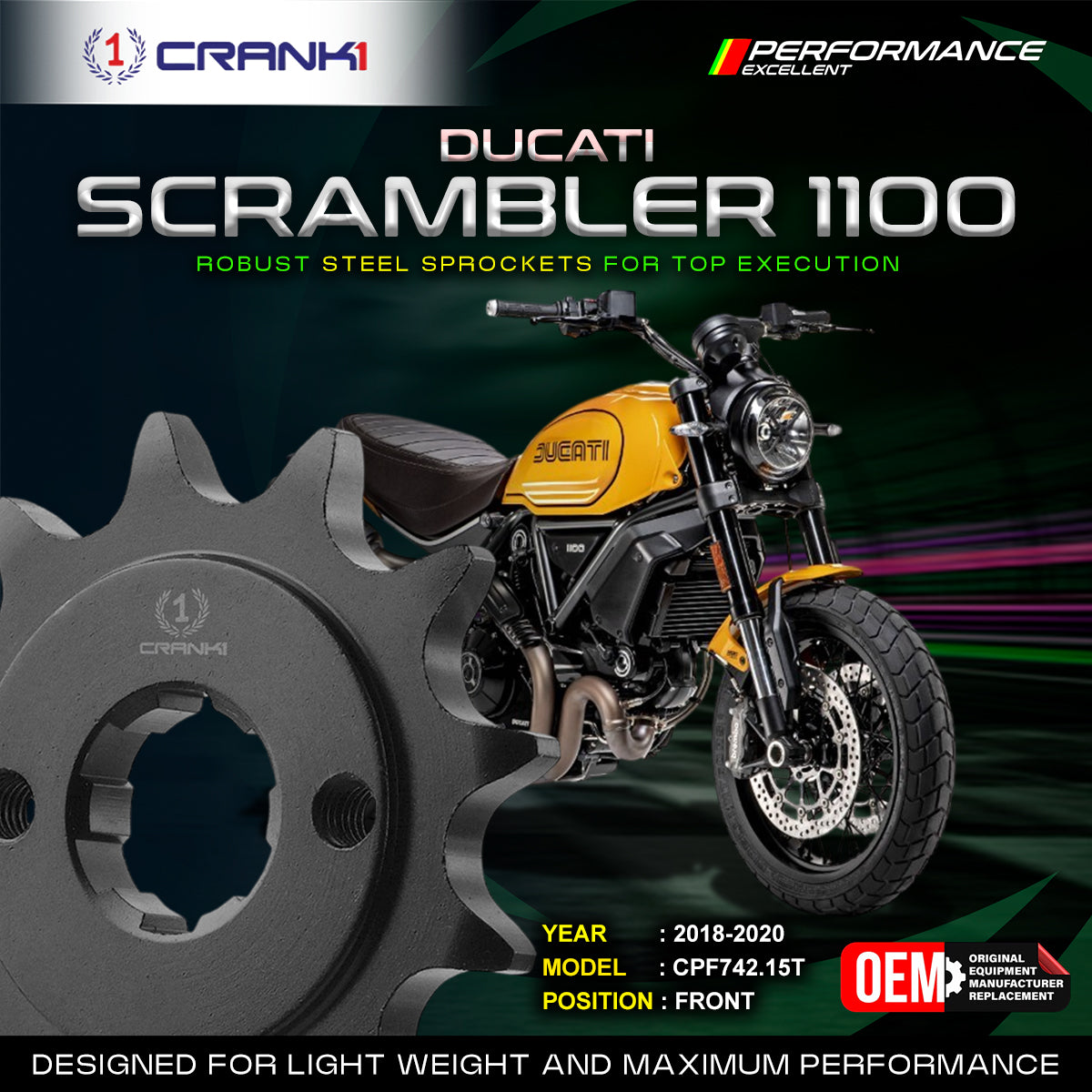 Sprocket For  Ducati Scrambler 1100 (2018-2020)  - Front - CPF742.15T