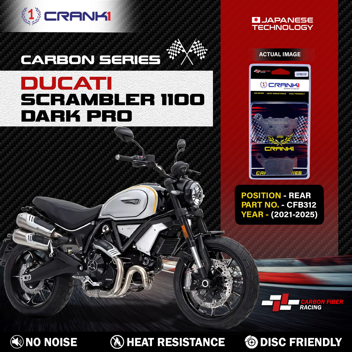 Carbon Brake Pads For Ducati Scrambler 1100 Dark Pro (2021-2025) - Rea