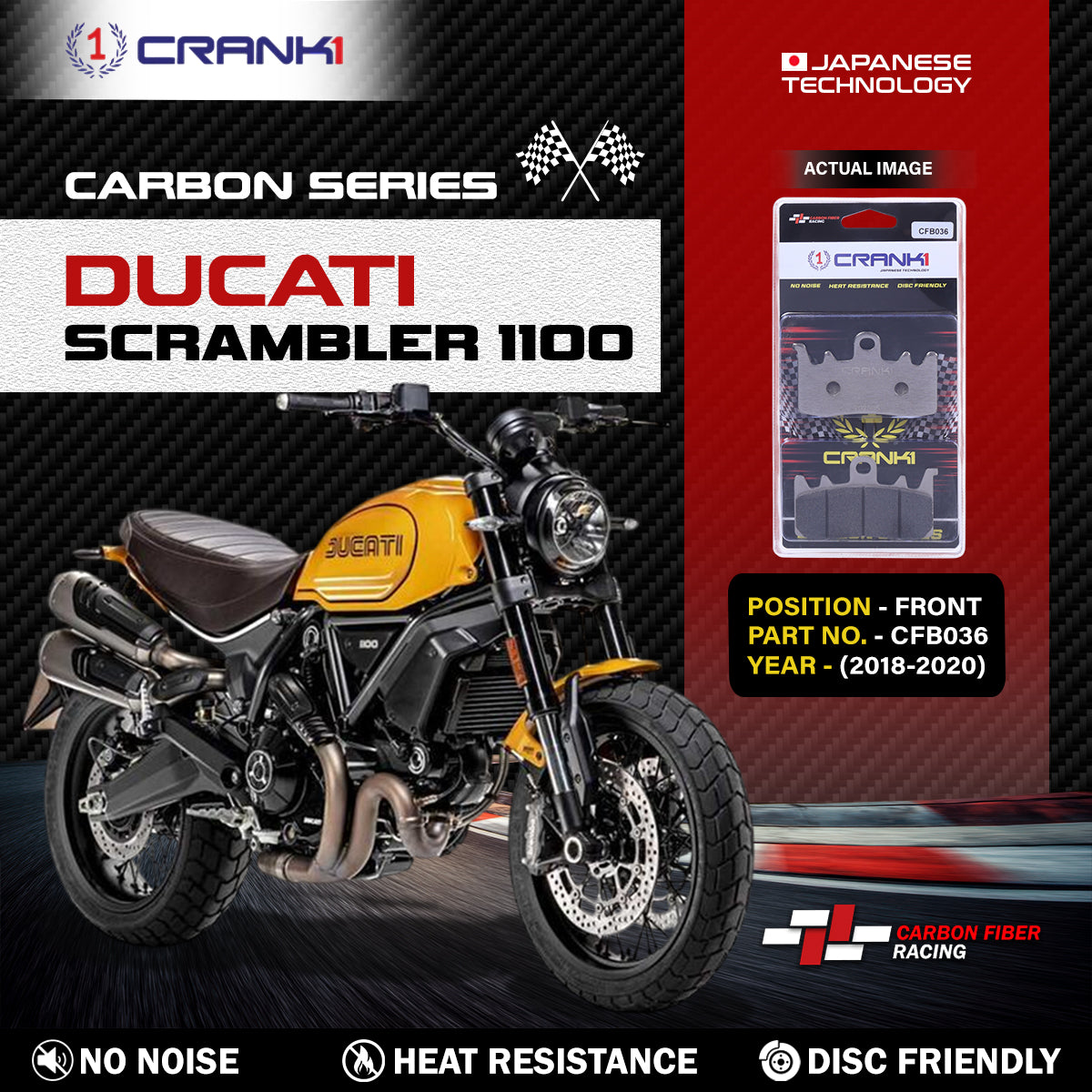 Carbon Brake Pads For Ducati Scrambler 1100 (2018-2020) - Front - CFB036 - 2 Sets