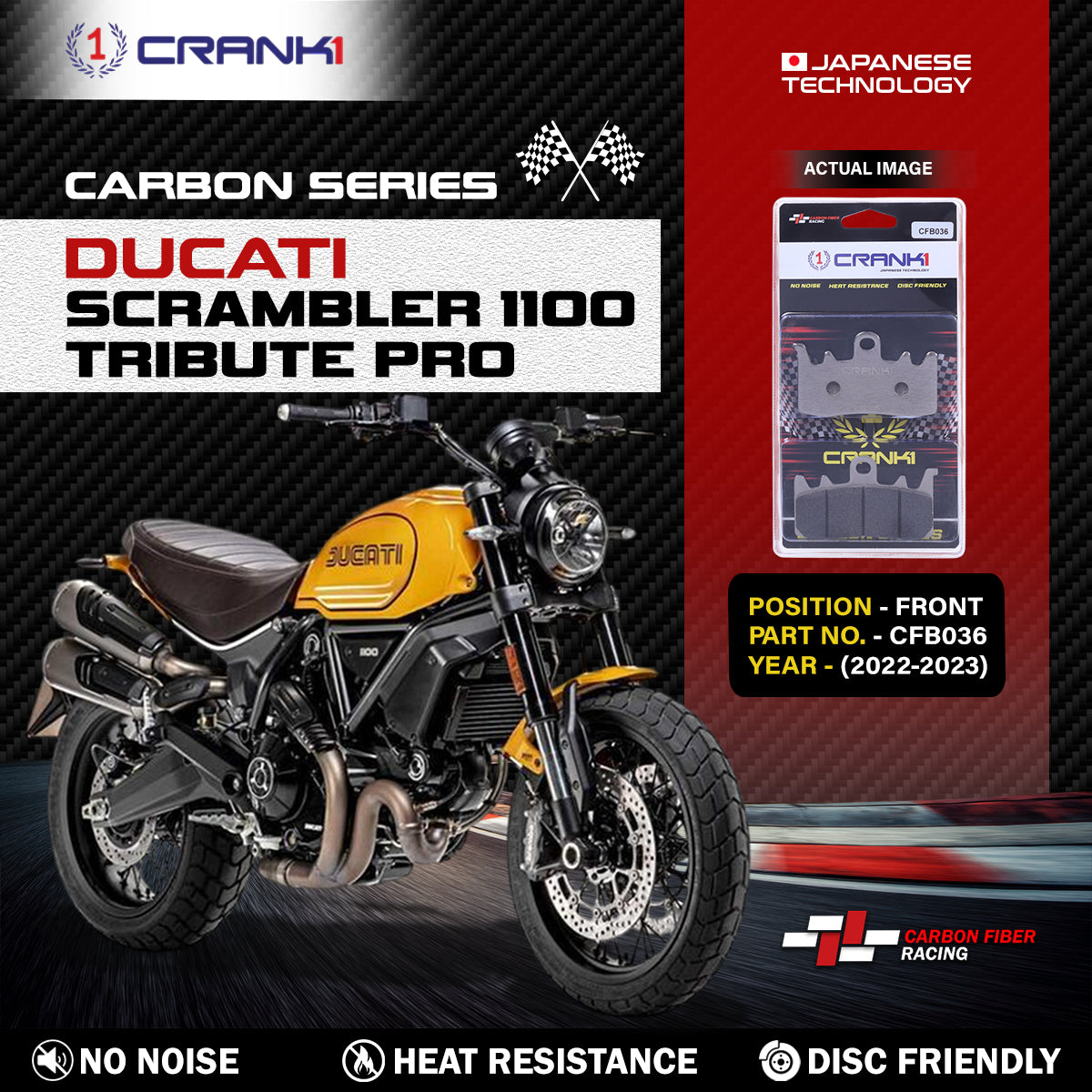 Carbon Brake Pads For Ducati Scrambler 1100 Tribute Pro (2022-2023) - Front - CFB036 - 2 Sets