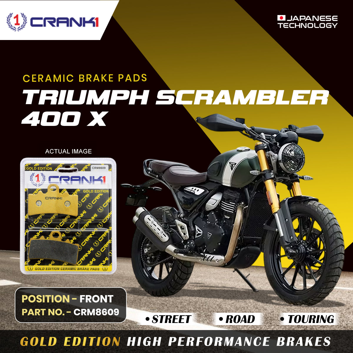 Ceramic Brake Pads For Triumph Scrambler 400 X - Front - CRM8609