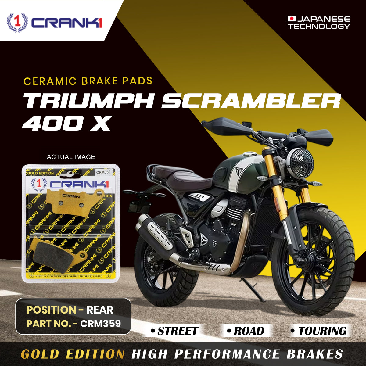 Ceramic Brake Pads For Triumph Scrambler 400 X - Rear - CRM359
