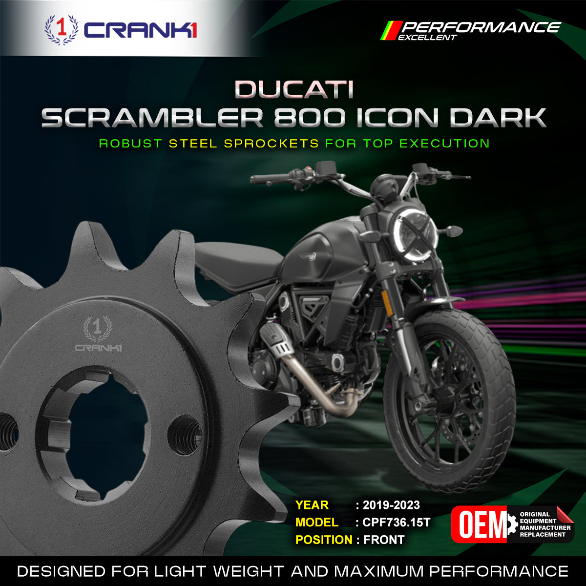 Sprocket For Ducati Scrambler 800 Icon Dark (2019-2023) - Front - CPF736.15T