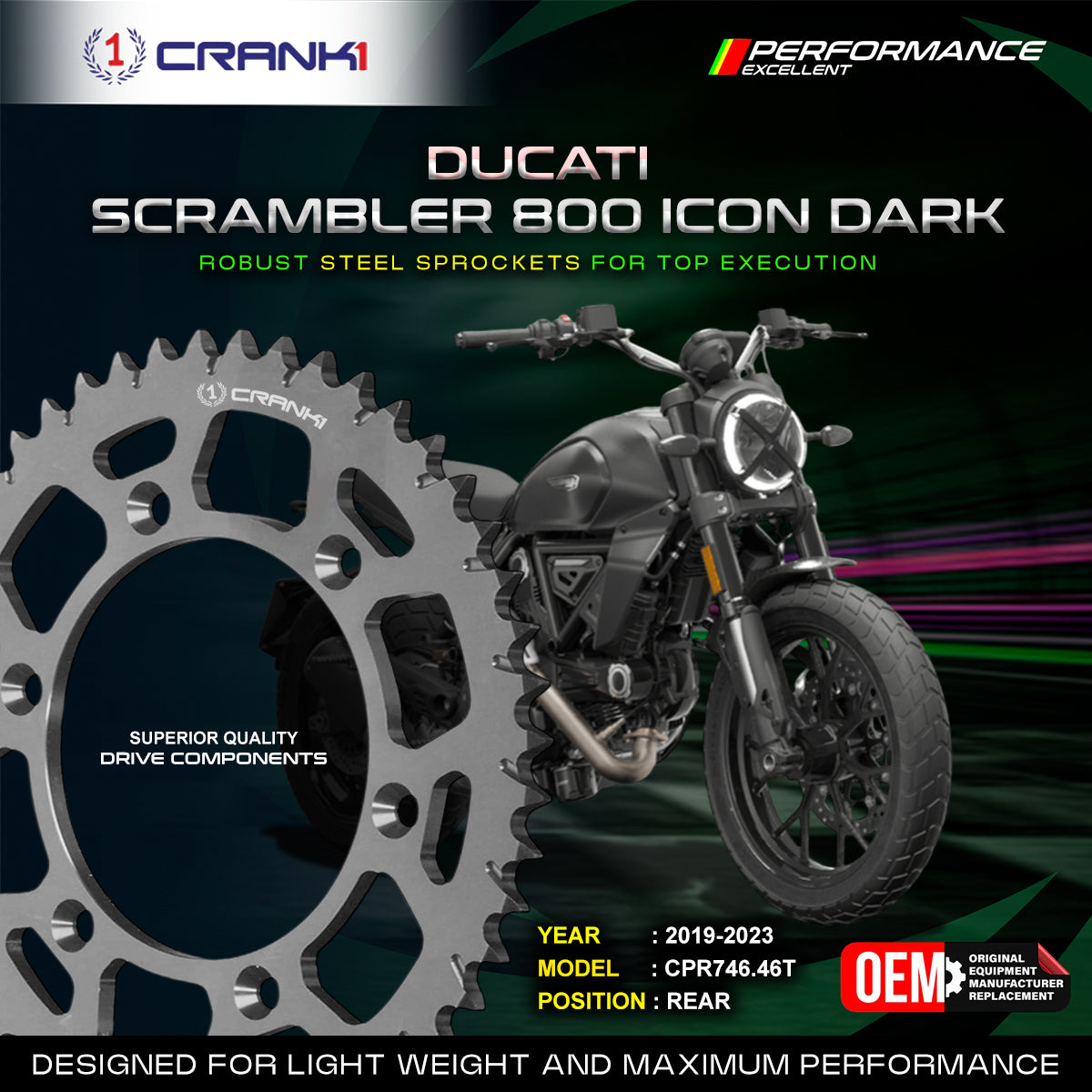 DUCATI 800, 620, 750 & 900 メンテナンスガイド Sprocket For Ducati Scrambler 800 / Icon / Dark (2019-2023) - Rear - C