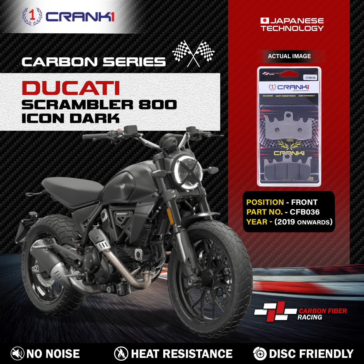 Carbon Brake Pads For Ducati Scrambler 800 Icon Dark (2019 Onwards) - Front - CFB036 - 2 Sets