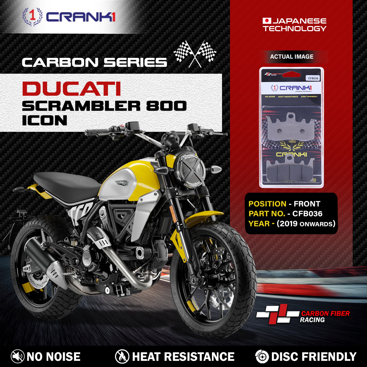 Carbon Brake Pads For Ducati Scrambler 800 Icon (2019 Onwards) - Front - CFB036 - 2 Sets