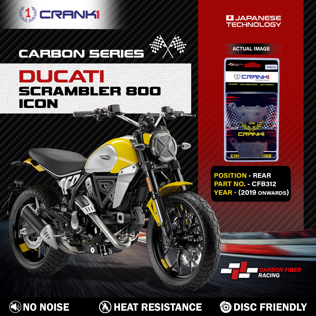 Carbon Brake Pads For Ducati Scrambler 800 Icon (2019 Onwards) - Rear - CFB312