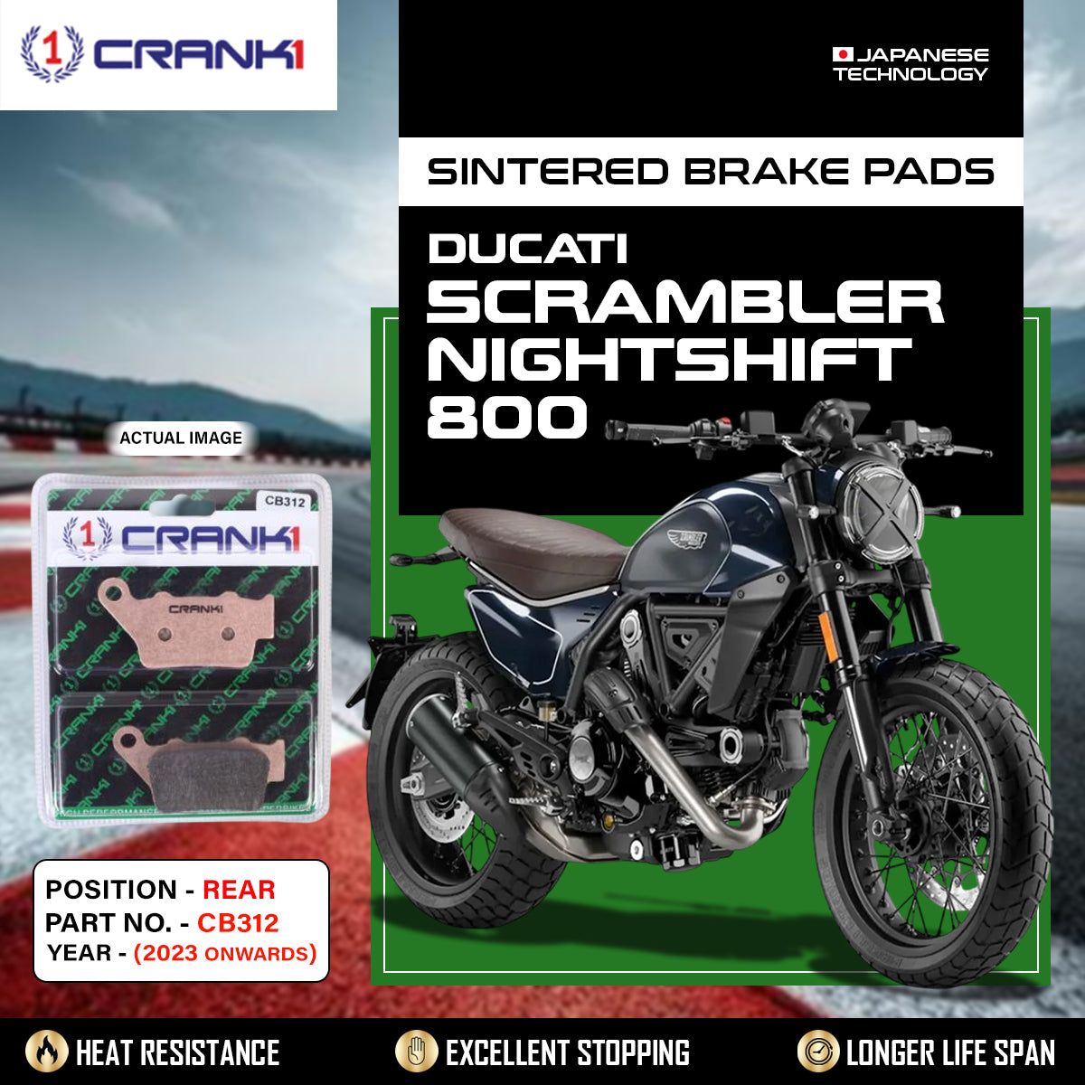 Sintered Brake Pads For Ducati Scrambler Nightshift 800 (2023 Onwards) - Rear - CB312