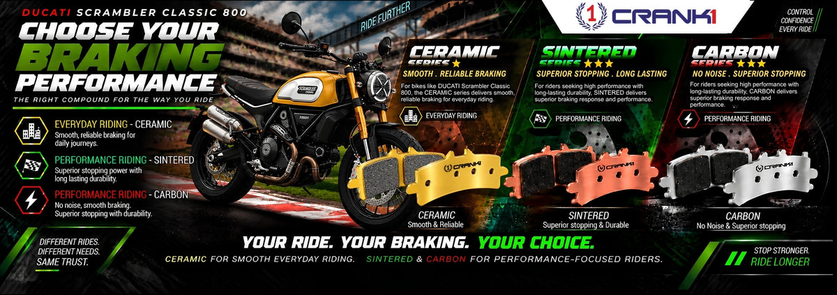 Ceramic Brake Pads For  Ducati Scrambler Classic 800	 (2015-2018) - Rear - CRM359 - 1 Set | Smooth Braking | Heat Resistant | Long Life | Disc Friendly