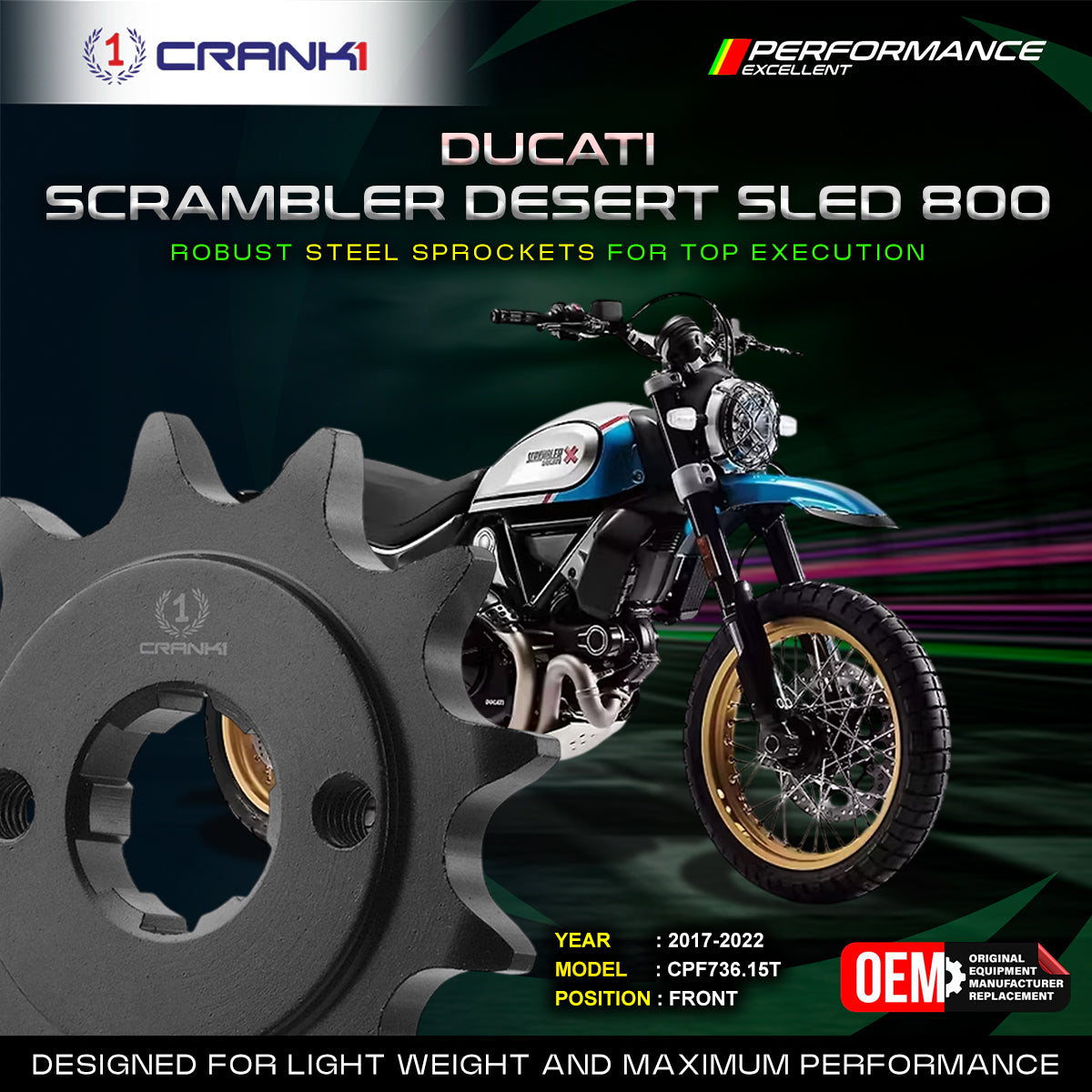 Sprocket For Ducati Scrambler Desert Sled 800 (2017-2022) - Front - CPF736.15T