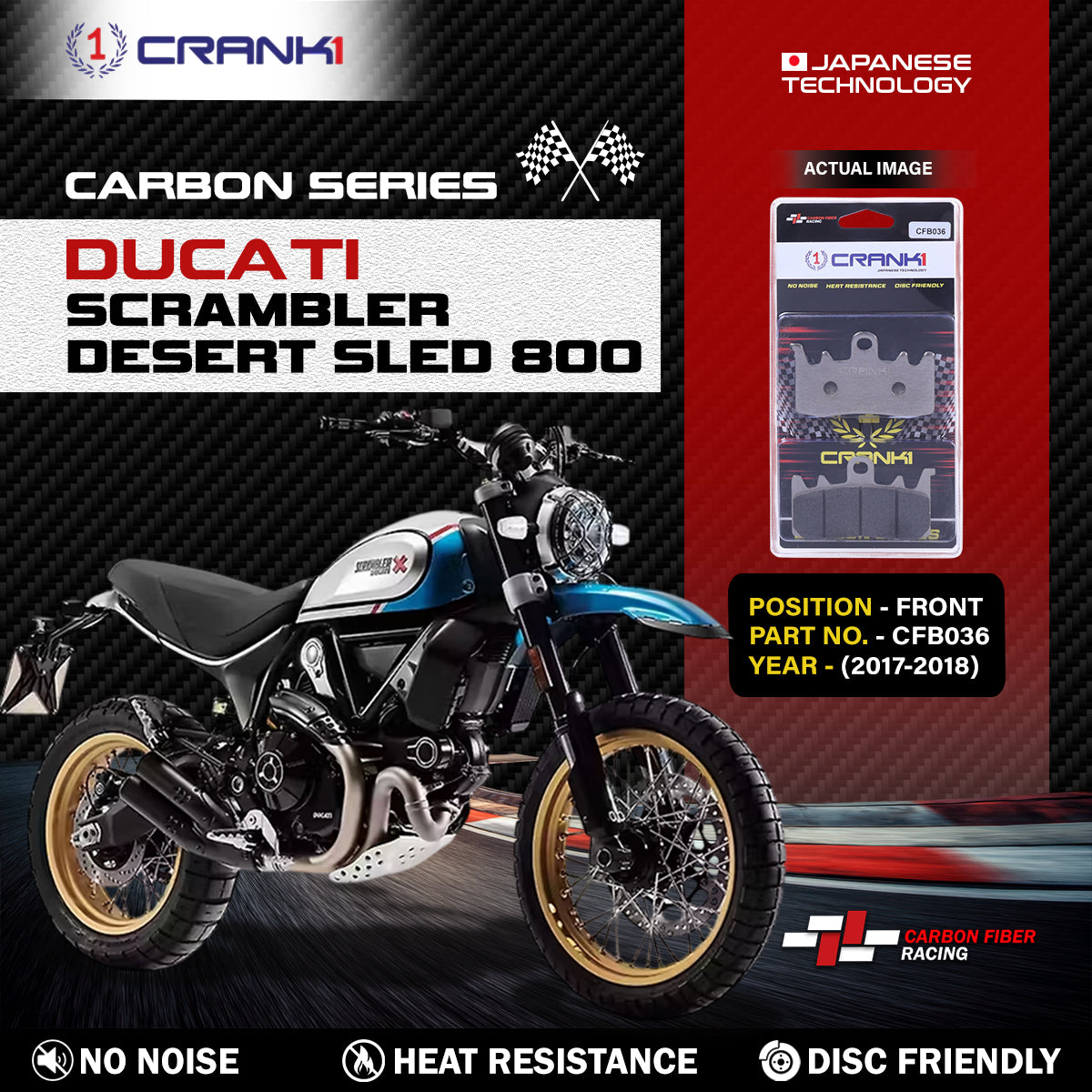 Carbon Brake Pads For Ducati Scrambler Desert Sled 800 (2017-2018) - Front - CFB036 - 2 Sets