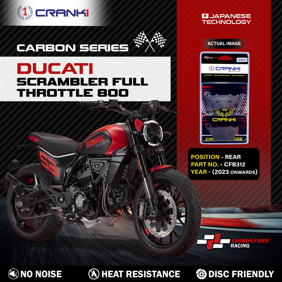 Carbon Brake Pads For Ducati Scrambler Full Throttle 800 (2023 Onwards) - Rear - CFB312