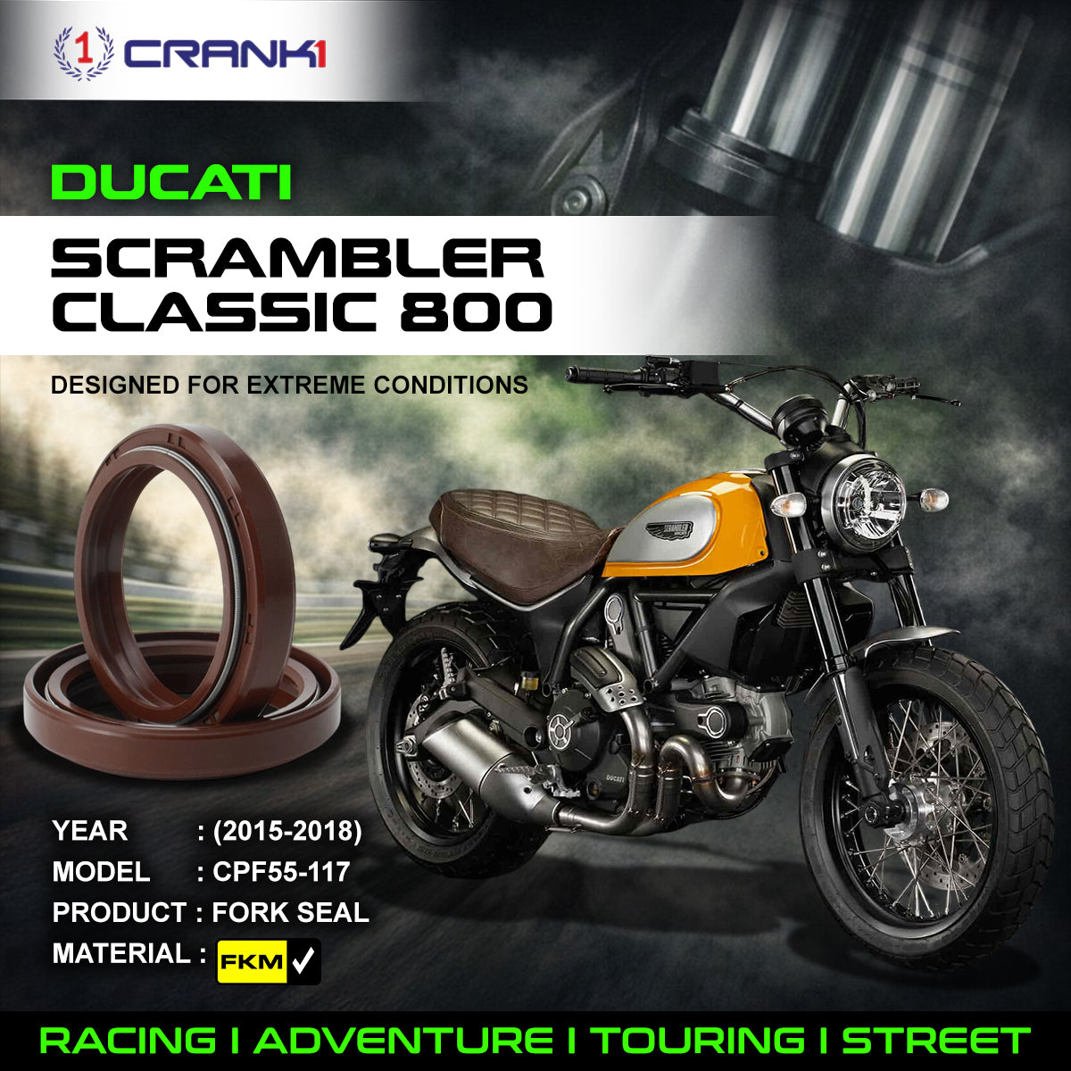 Fork Oil Seals Pair For Ducati Scrambler Classic 800 (2015-2018) - CPF55-117