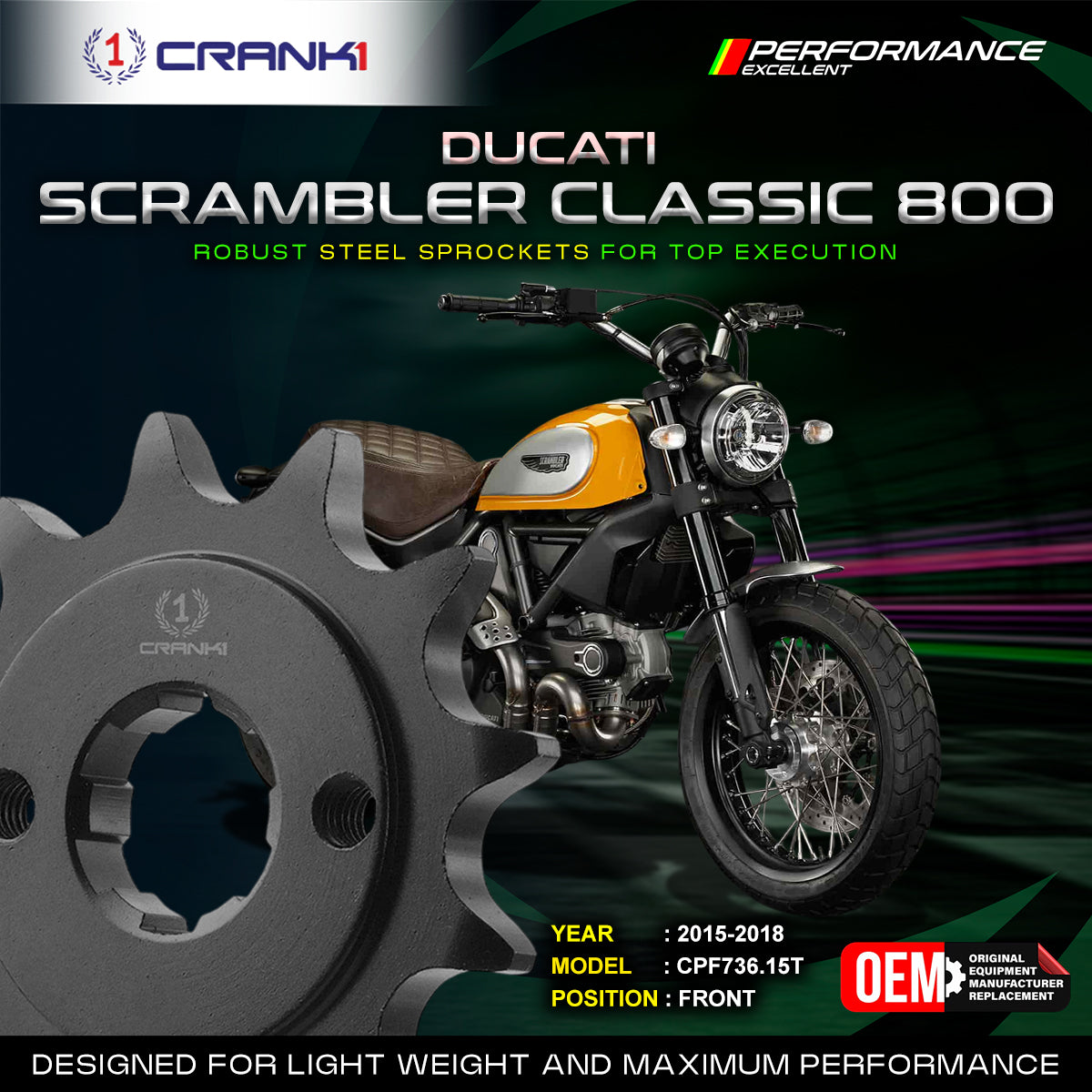 Sprocket For Ducati Scrambler Classic 800 (2015-2018) - Front - CPF736.15T