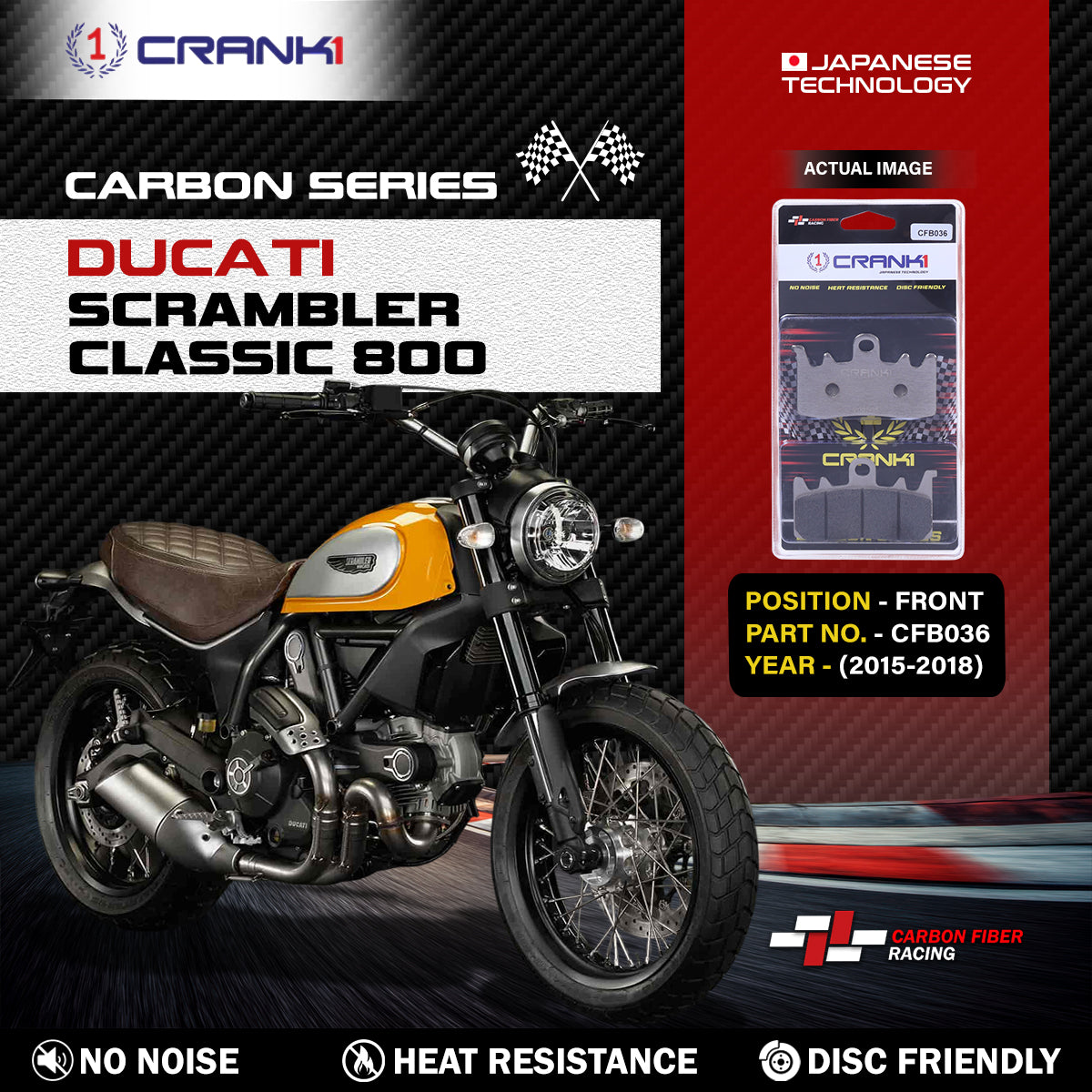 Carbon Brake Pads For Ducati Scrambler Classic 800 (2015-2018) - Front - CFB036 - 2 Sets