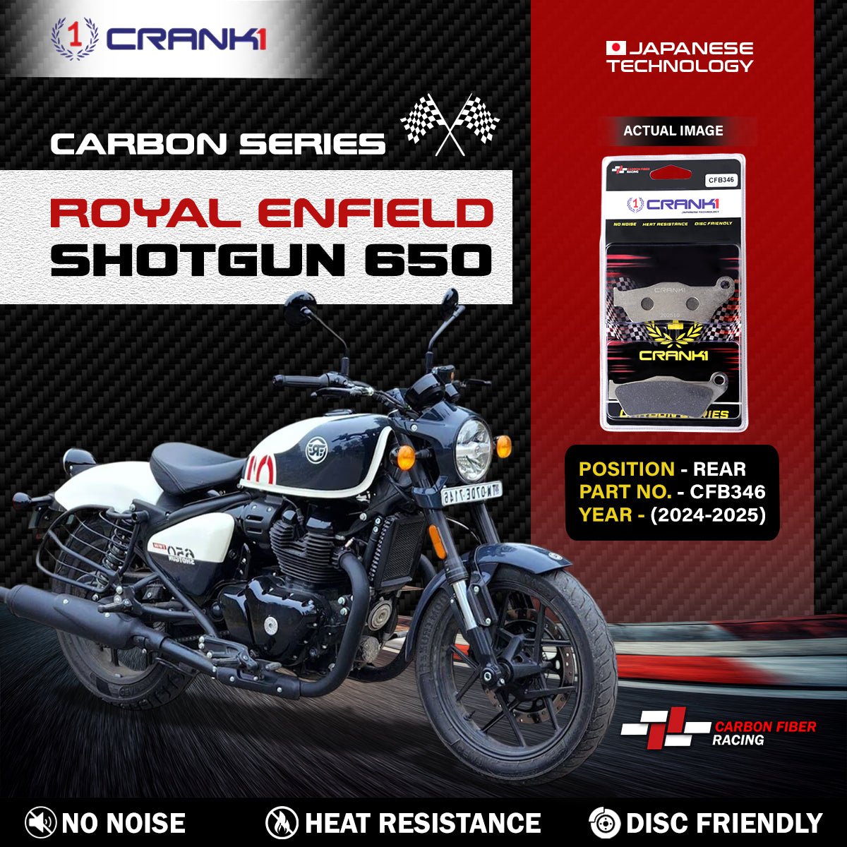 Carbon Brake Pads For Royal Enfield Shotgun 650 (2024-2025) - Rear - CFB346