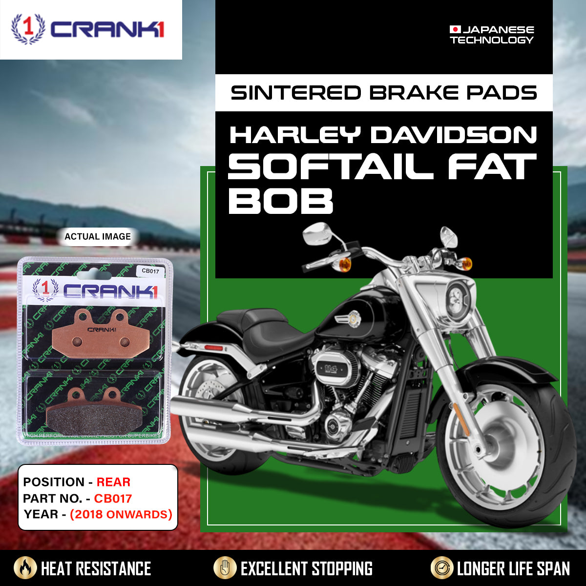 Sintered Brake Pads For Harley Davidson Softail Fat Bob (2018 Onwards) - Rear - CB017