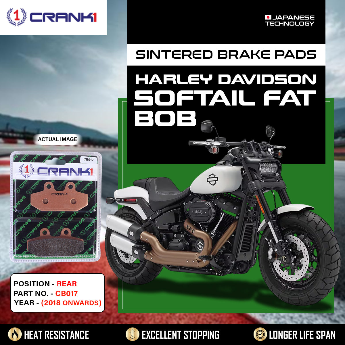 Sintered Brake Pads For Harley Davidson Softail Fat Bob (2018 Onwards) - Rear - CB017